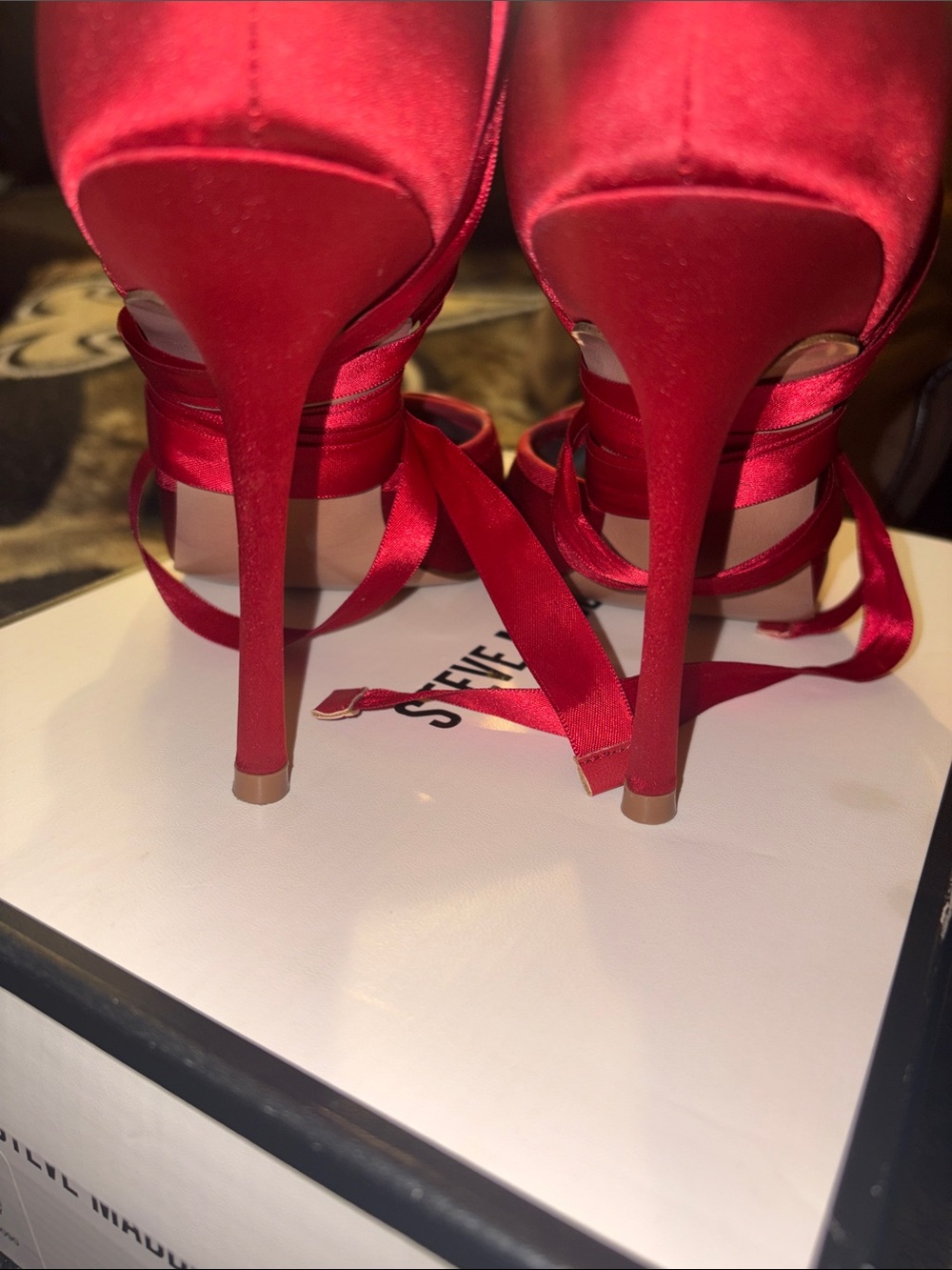 Steve Madden Red Satin Ankle Tie Ballet Pumps - Picture 5 of 10